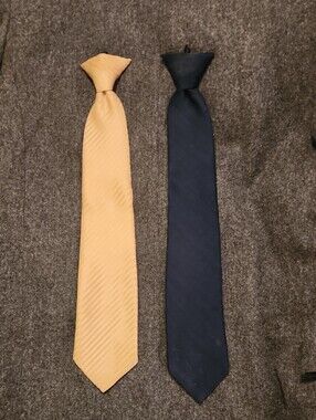 Vintage 70s Yellow and Navy Solid Dress Ties - Pair